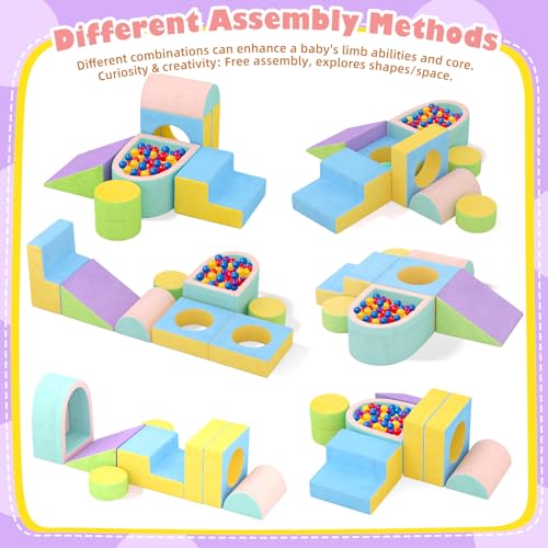 Toddler Climbing Toys Indoor, 6-Piece Baby Foam Climbing Blocks with Ball Pit, Colourful Soft Play Set for Toddlers 1-3 Years Old, Kids' Indoor Climbers & Play Structures (Balls not Included)
