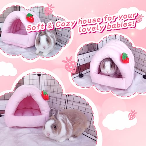 3 in 1 Guinea Pig Hideout Detachable, Warm Fleece Guinea Pig Bed Washable, Multipurpose Small Animal House Bed for Rabbit, Ferret, Hedgehog, Rat and Chinchilla Cage Accessories (Large, Pink) - size: Large