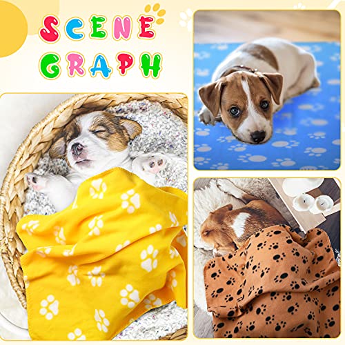 Tegeme 12 Pieces Fleece Blankets for Pets Dog Puppy Paw Print Cat Bedding Cover Blanket for Small Animals Pig Cage Liner Sleep Mat Pad Kitten Soft Warm(Cute Style,39 x 28 Inches) - size: 39 x 28 Inches