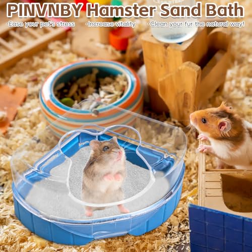 PINVNBY Hamster Bathroom Gerbil Plastic Sand Dry Bath Container Small Animal Sauna Toilet Sandbox with Scoop for Hamster Gerbil Rat Mice and Small Animal