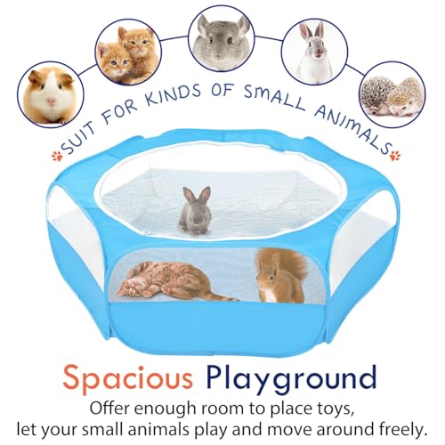 Pawaboo Small Animal Playpen with Zippered Cover,Light Blue | Portable pop-up pet tent for supervised rabbits, guinea pigs, chicks and kittens; water-resistant bottom and 3 metal rods - color: C-Light Blue