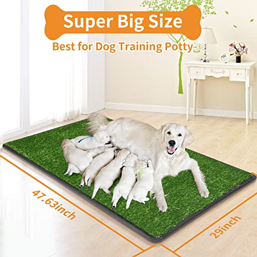 LOOBANI Large Dog Grass Pad with Tray - 47.6×29in for Balcony Apartment | 2 Replacement Fake Grass Pads, Easy to Clean, Dog Litter Box, Balcony/Apartment/Indoor/Outdoor Use - size: Tray Potty 47.6*29inch