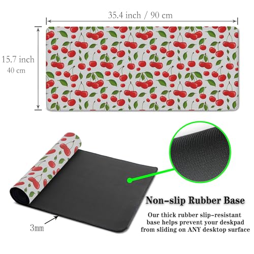 Big Mouse Pad White Red Gaming Mouse Pads Computer Desk Mats 900X400 Mouse Pad Non-Slip Rubber Base Waterproof with Stitched Edges 35.4 X 15.7 for Game Office, Cherry Pattern - color: Cherry