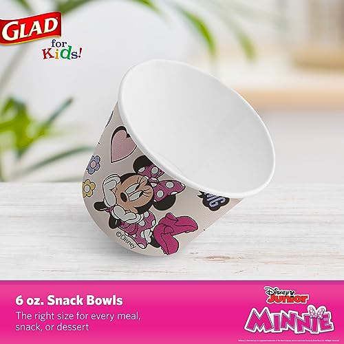 Glad for Kids Disney Mickey and Friends Disposable Paper Snack Bowls, Lids Not Included, Pink Minnie - Heavy Duty, Microwavable Snack Cups for Soup or Ice Cream, No Lids, 6 Ounce, 32 Count - size: 32 Count (Pack of 1)