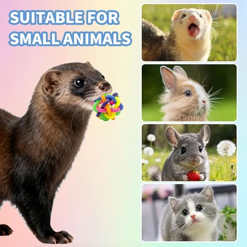 Ferret Toys 6-Pack with Bells – Colorful Interlocking Ball Set for Ferrets, Rabbits & Small Pets | Chew-Proof Rubber & Plastic Balls for Interactive Play, Ferret Enrichment Chew Toys