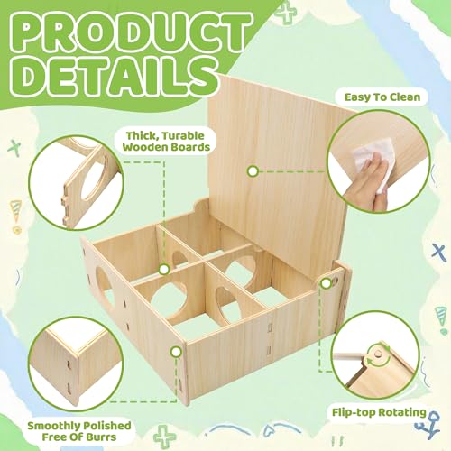 Multi-Chamber Hamster Houses and Hideouts Wooden Hamster Tunnels Toys | Hamster Maze with Flip Cover Secret Peep Shed Hamster Maze Habitat for Mice Gerbils Lemmings & Small Animals