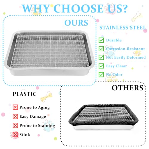 Guinea Pig Box with Stainless Steel Grid and Washable Pad Small Animal Toilet Training Accessories for Dwarf Rabbit Ferret Chinchilla, Easy Clean Less Stink 17"*13"*2.5"
