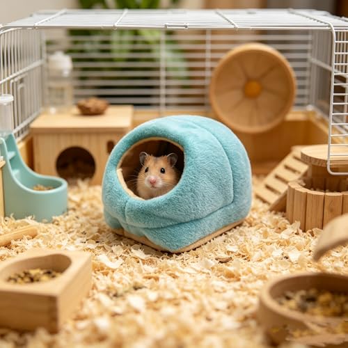 Hamster Snuggle Sack Nest,Winter Soft Warm Bed Small Pet Sleeping Bag Snuggle Sack Hideout Pouch for Hedgehog Guinea Pig Squirrel Animal (Blue)