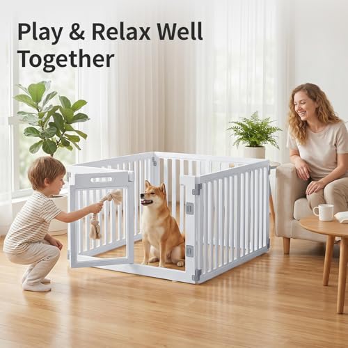 Clear Acrylic Dog Playpen with Door,23.6" Puppy Playpen,Easy Assemble Pet Fence for Puppies/Small Dog Play Pen Indoor (White, 23.6"&40", 4 PC(Fence))