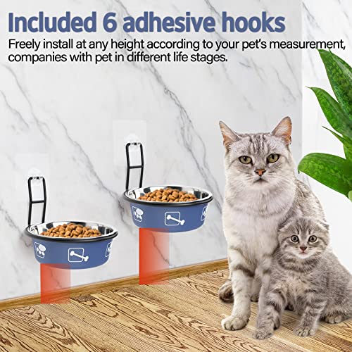 Torlam Cat Feeder, Wall Mounted, Raised Stainless Steel Bowls with Stand, Nonslip No Spill, 2 Packs (Blue) - color: Blue