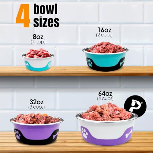 Thermocool Insulated Stainless Steel Pet Bowl - 64 Oz (XL) Non-Slip Feeding Dish Reduces Sliding & Spills, Keeps Water Cold & Food Warm, Dishwasher Safe (Purple) - color: Purple, size: XL 64 Oz