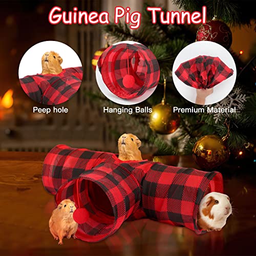 YUEPET Guinea Pig Tunnel, Guinea Pig Toys, 3-Way Play Tubes, Red Plaid | Guinea Pig Play Tubes, Collapsible Design, Hanging Play Ball, Peekaboo Opening, 5.9 in Entrance, Red & Black Plaid - color: Plaid