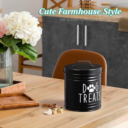 OUTNILI Large Dog Treat Container Airtight - 6.6" Tall X 6" Round Black Dog Treat Jar for Kitchen Counter - Rustic Treat Storage Canister for Dogs, Cats, Small Animals - color: Black-Medium