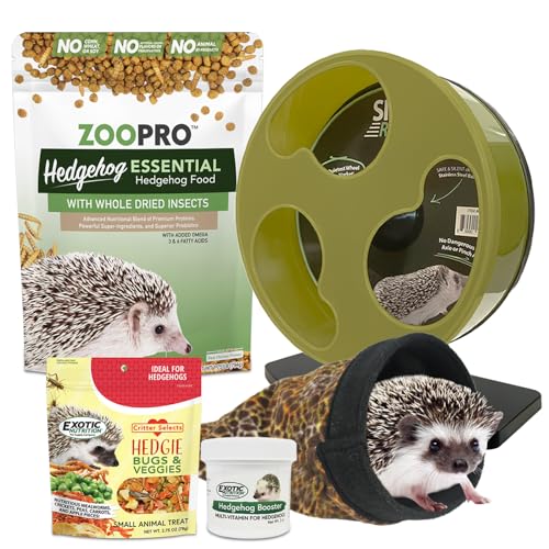 Exotic Nutrition Starter Package for Hedgehogs - Includes Exercise Wheel, Healthy Food, Natural Treat, Multi-Vitamin & Hideout