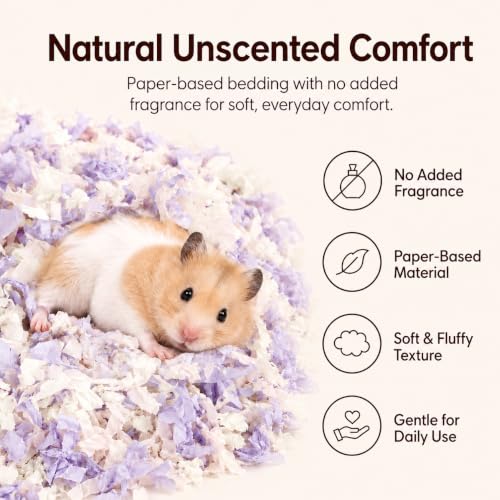 Hamster Bedding 50L, Dust-Free Odor Control Paper Bedding for Small Animals | 5X expansion; soft absorbent fibers; supports burrowing and nesting for guinea pigs, gerbils, rabbits