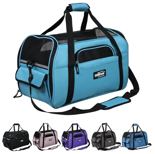 EliteField Soft-Sided Pet Carrier for Cats & Small Dogs (3-Year Warranty) | Airline Approved, Removable Bed & Cover, Built-In Leash, Luggage Sleeve, Seat Belt Loop, Waterproof, Durable, Foldable - color: Sky Blue, size: 17.0"L x 9.0"W x 12.1"H
