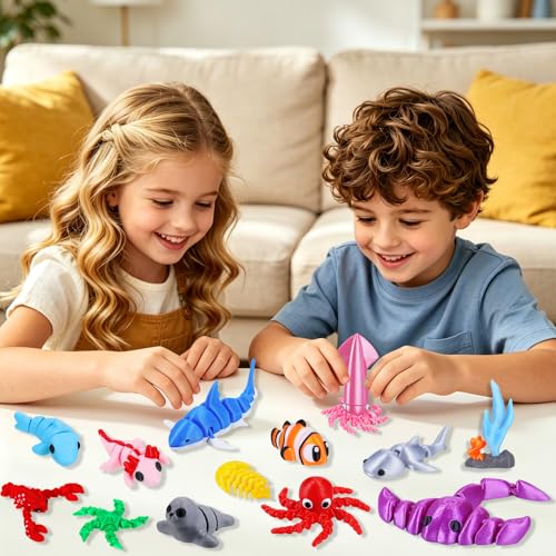 ywevyezc 25 Pcs 3D Printed Ocean Animals Set, Flexible Articulated Mini Sea Animal Figurines Fidget Toy Desk Pets, Ideal for Party Favors Birthday Gifts Office Desktop Home Decor - style: 25Pcs-3D Ocean Animals