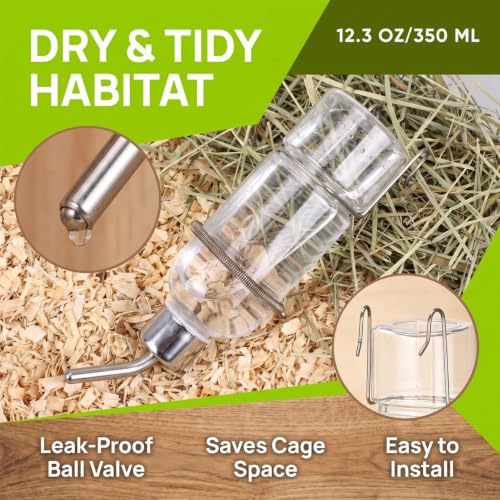 SEWACC 2pcs Pet Water Bottle for Cage Crate, 11. 8oz Non-drip Water Dispenser Hanging Waterer Drinking Bottle for Small Animal Rabbit Bunny Guinea Pig - size: 11.8oz