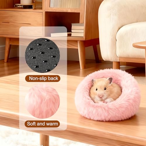2-Pack Guinea Pig Carrier and Burrowing Bed, Portable Small Animal Cage with Clear Window, Plush and Fluffy Hideaway Pet Bed for Piggies, Hamster - color: Pink