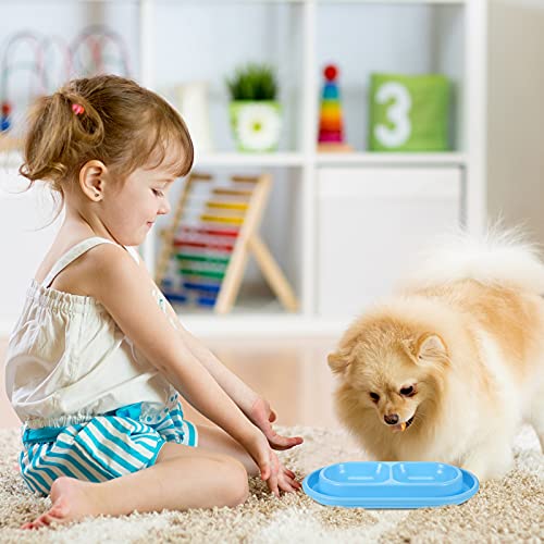 2 Pieces Cat Dog Food Bowl, 25 oz Plastic Double Pet Food Water Bowls Feeding Bowl Tray Cat No Spill for Dogs Pets Outdoor, Pink and Light Blue - size: 25oz