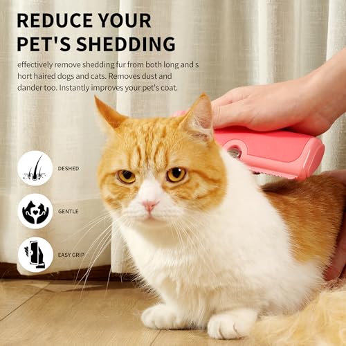 Cat and Dog Deshedding Brush for Shedding, Pink | For cats and dogs, short and medium coats, helps collect loose fur in multi-pet homes - color: Pink