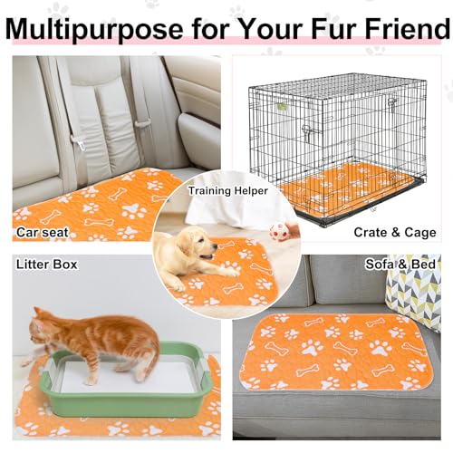 BEAUTYZOO 6 Pack Washable Pee Pads for Dogs, Reusable Puppy Pads for Potty Training, Waterproof Super Absorbent Whelping Pads Mats Non Slip Against Urine for Small Medium Dogs Cats, 16" x 24" - color: Orange, size: 16 X 24 Inch (Pack of 6)