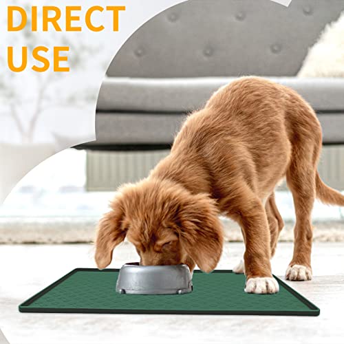 Ptlom Pet Placemat for Dog and Cat, Waterproof Silicone Pet Feeding Bowl Mats for Food and Water, Small Medium Large Dogs Mat Prevent Residues from Spilling to Floor, Hunter, 11.8"x11.8" - color: Hunter Green, size: 11.8"L x 11.8"W