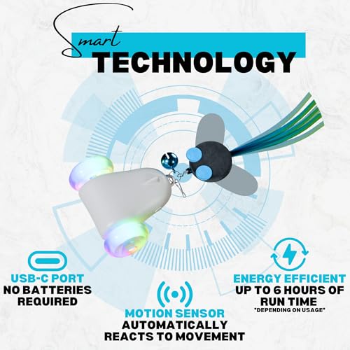 Rolling Rover – Interactive Cat Toy with RGB Wheels, Automatic Moving Mouse-Shaped Design, Feather Butterfly and Bell Attachments, Smart Motion Activated for Indoor Cats & Kittens (Blue) - color: Blue