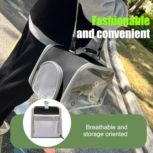 WEVONIGU Scratch-Resistant Bearded Dragon Backpack Foldable Gecko Carrier Ventilation Travel Bag with Clear View Window Dual Carry Cage Options for Travel Hiking & Vet Visits - color: Black, size: Carrier