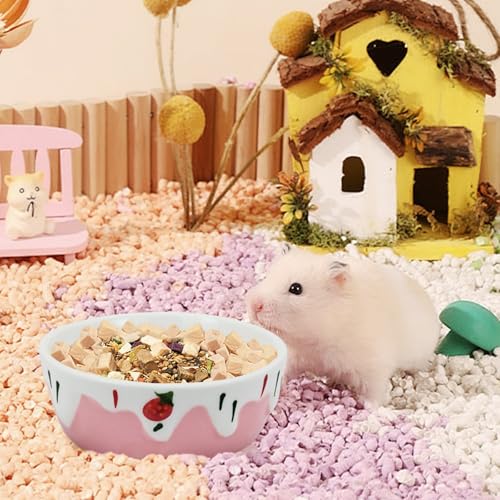 3.4oz Small Animal Food Bowl, Heavy Anti-Tipping Ceramic Pet Bowls with Strawberry Pattern, Hamster Water Bowl for Gerbils/Guinea Pigs/Reptile/Bird, Easy to Clean Hamster Food Bowl (Pink, A) - color: Pink