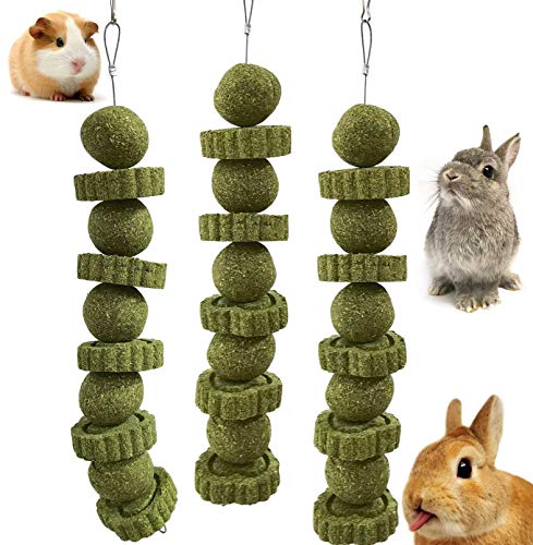 kathson 3Pcs Bunny Chew Toys Rabbit Chewing Toy for Teeth Grinding Chinchilla Treats Timothy Grass Cake Molar Balls for Guinea Pigs Hamsters Gerbils Rats Squirrels Playing Improve Pets Dental - style: Style A