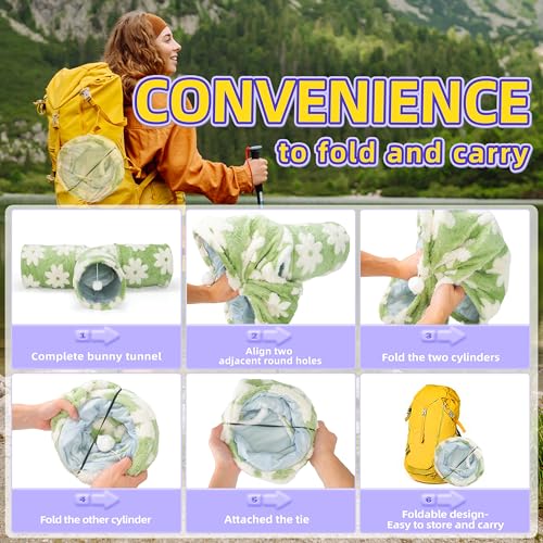 Bunny Tunnels & Tubes Collapsible 3 Way Rabbit Hideout with 13pcs Toys for Bunny Guinea Pig Hamster Chinchilla Hedgehog Rat Ferret Kitten (Flannel Flower) - color: Flannel Flower