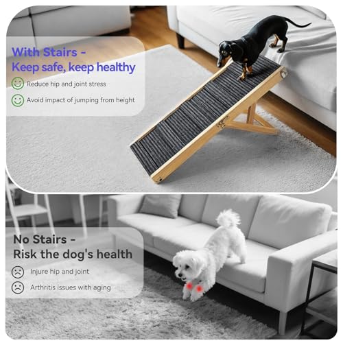 Pawaboo 2026 Upgraded Small Dog Ramp for Couch Foldable, 5 Ajustable Height | Height from 9.8" to 20.5", Portable Stable Pet Steps with Non-Slip Pad, Pet Ramps Use for Sofa Couch Stairs, Wood - color: A-wood Color, size: 80×30cm-for couch