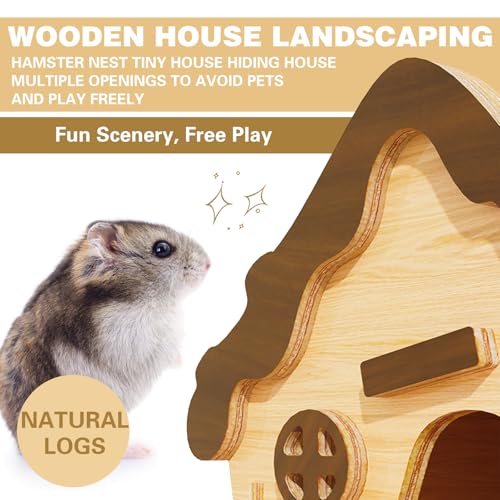 Wooden Hamster Platform and Dwarf Hamster House,Cute Syrian Hamster Tiny House Hideout,Large Balcony Lookout Holes,for Dwarf Gerbils and Mouse Mice Rat Other Small Animals(G) - color: BrownL