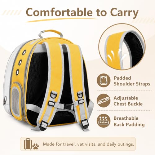 Cat Backpack Carrier Back Expandable Bubble Pet Carrier Backpack for Large Cat, Kitten and Dog, Designed for Hiking, Travelling and Outdoor Use (Back Expandable-Yellow) - color: Yellow