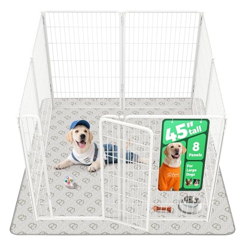 FXW Homeplus Indoor Dog Playpen with Washable Pee Pad, 45" H, 8 Panels | Calm Indoor Play Area, Super Absorbent Pad for Easy Cleanup, for Large Dogs, Patented - color: White, size: 45"H