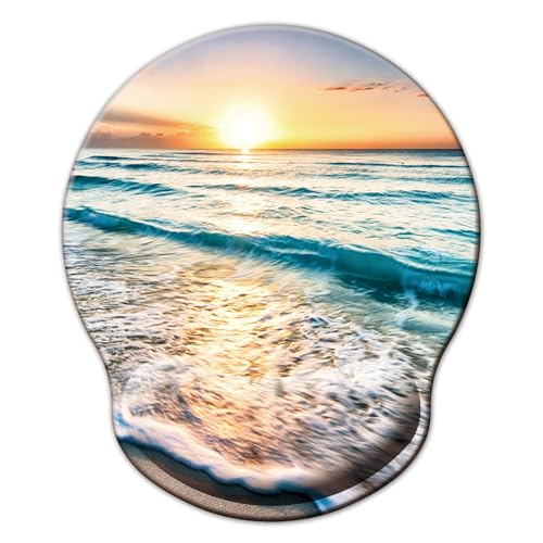Mouse Pad with Wrist Support, Ergonomic Mouse Pad with Memory Foam Wrist Rest Cushion, Non-Slip Rubber Base Gaming Mice Pad for Home Office Computer Laptop, Beach - color: O-beach
