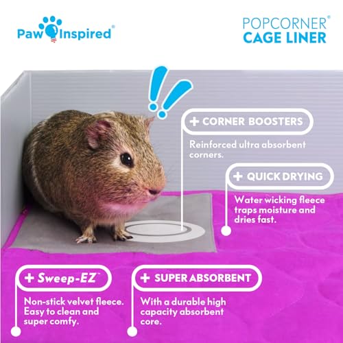 Paw Inspired PopCorner Washable Fleece Cage Liners, C&C 2x5, Gray | Reinforced Corners, Super Absorbent Mat, Bedding, Waterproof Bottom, Guinea Pigs, Ferrets, Rabbits, Hamsters, Small Animals