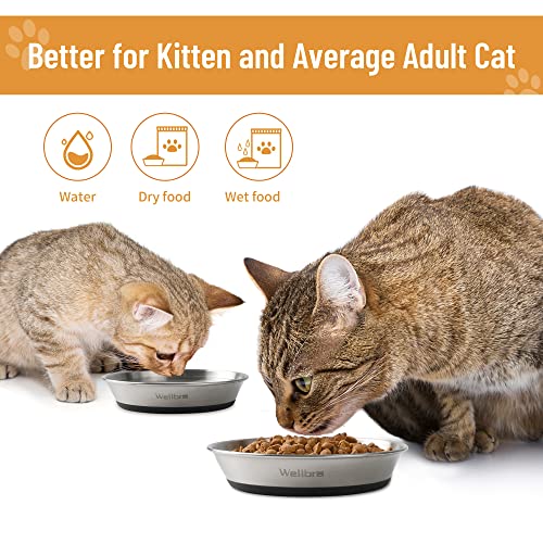 Cat Bowls, 6 Pcs Stainless Steel Bowls for Food and Water, Whisker Fatigue Shallow Non-Slip Cat Dishes Plates for Small Dog Puppies Cats - color: 6 Non-slip Bowls