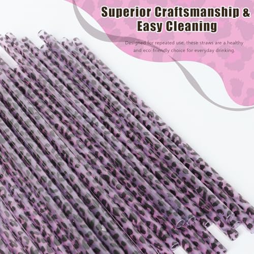 30 Pcs Reusable Purple Leopard Print Straws Cheetah Print Plastic Drinking Straws with 2 Cleaning Brushes for Fun Animal Print Party Favors Birthday Party Supplies - color: Purple