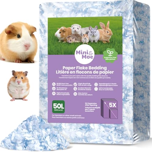 Hamster Bedding 50L Guinea Pig Paper Bedding Odor Control 99% Dust-Free | Small Pet Bedding Natural Paper Expands 5X Soft Dust-Free Unscented Support Burrowing, Nesting, Easier Daily Cage Care - color: Breeze-50L