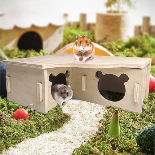 Hamiledyi Natural Wooden Hamster Maze - Multi-Chamber Detachable Small Animal Habitat with Exploring Tunnels, Enrichment Activity Toys for Dwarf Hamsters, Gerbils, Mice, Rats, Lemmings(Style B