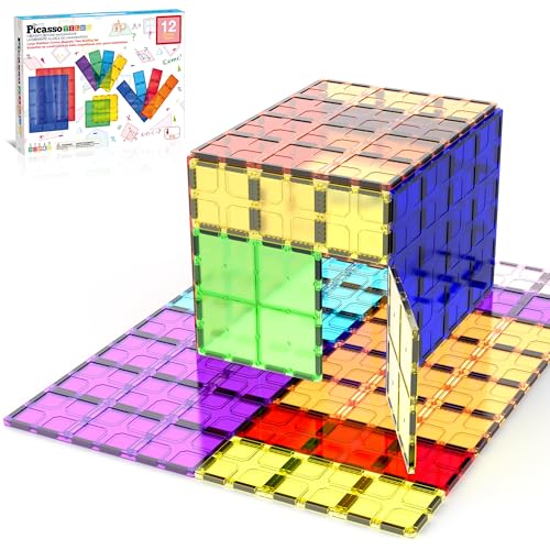 PicassoTiles 12 Piece Magnetic Tile Base Plate Set, Jumbo Stabilizer Boards | Large format design, no assembly needed, STEM building toy for ages 3+, one-piece foundation, toddler friendly - style: 12 pcs XL Plate