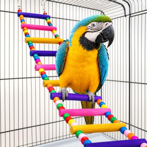 Flexible Wooden Bird Ladder Bridge for Cages, 12.5 in, 5 Steps | Natural wood, flexible bridge shape, four metal clasps, climbing and perching for small and medium birds - color: 12.5Inch - 5 Ladders