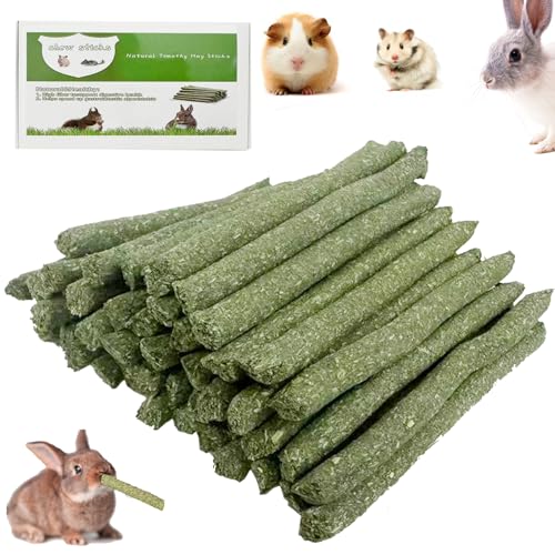 50Pcs Natural Timothy Hay Sticks, Rabbit Chew Toys Molar Teeth Grinding Sticks, Bunny Treats for Chinchillas, Guinea Pigs, Hamsters & Small Animals
