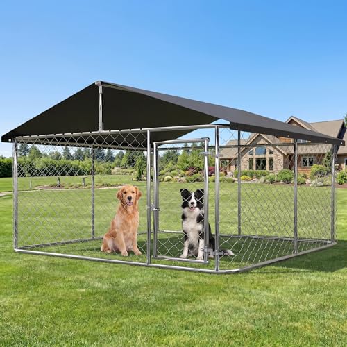 Petony Outdoor Dog Enclosure Heavy Duty Dog Kennel House Mesh Dog Big Cage Pet Kennel Steel Fence with Secure Lock - size: 78”W x 78”D x 65”H