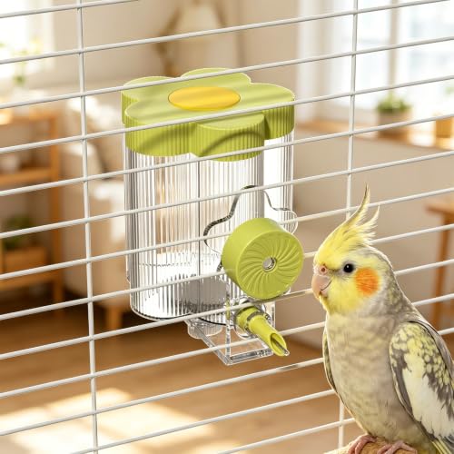 8.4 Oz No Mess Bird Water Feeder, Auto Parrot Cage Water Dispenser (Green) | Magnetic Mount, Drip-Free, Easy Top Refill, Mount Inside or Outside Cage, for Parakeets Cockatiels Budgies Lovebirds Canary - color: Green