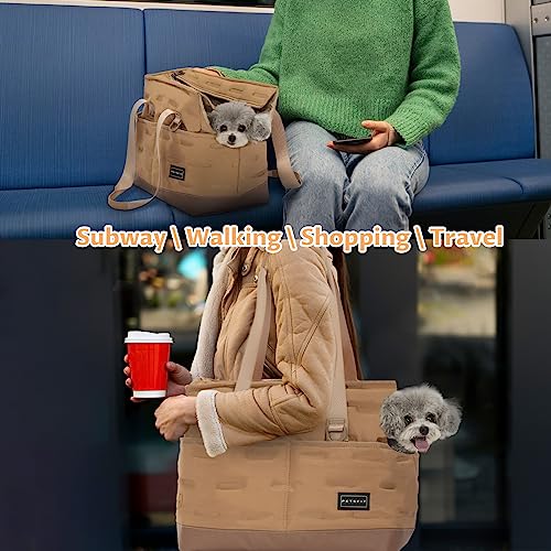 Petsfit Small Dog Carrier Purse, Portable Pet Carrier Tote Cat Carrier with Pockets, Adjustable Safety Leash, Poop Dispenser, Waterproof TPU Bottom,Khaki - color: Khaki