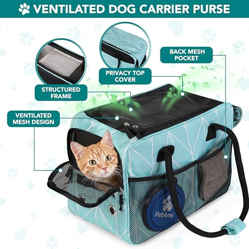 PetAmi Dog Purse Carrier for Small Dogs Cats, TSA Airline Approved Soft-Sided Pet Carrier with Pockets, Ventilated Travel Tote Bag with Bed & Shoulder Strap, Puppy Kitten, Max 12 lbs, Chevron Teal - color: Chevron Teal