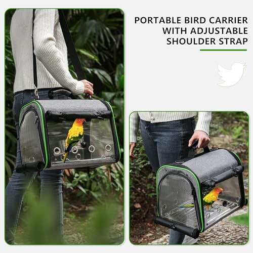 Bird Carrier Bag Bird Travel Cage Indestructible Stainless Steel Mesh, Bag with Stand for Parrot, Portable Bird Travel Bag, Pet Transparent Breathable Travel Cage
